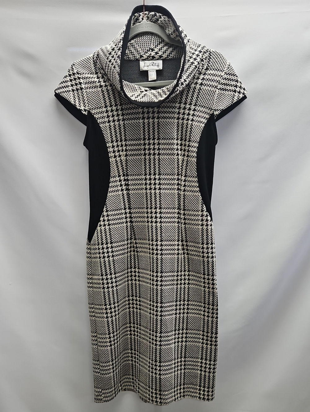 Joseph Ribkoff Houndstooth Sheath Dress Black White Career Stretch Canada